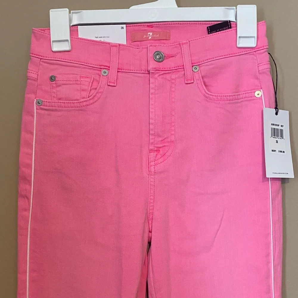 New 7 For All Mankind pink high rise slim kick jean size 26 - Picture 2 of 5